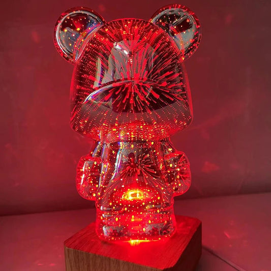 3D Glass Fireworks Little Bear Night Light - GeniePanda