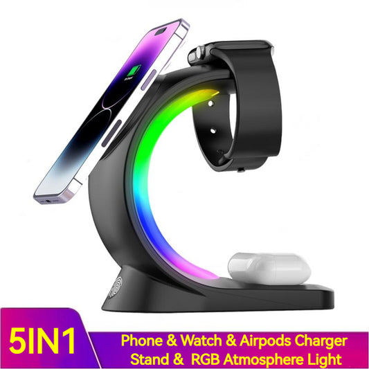 4-in-1 Magnetic Wireless Charger with Atmosphere Light - GeniePanda