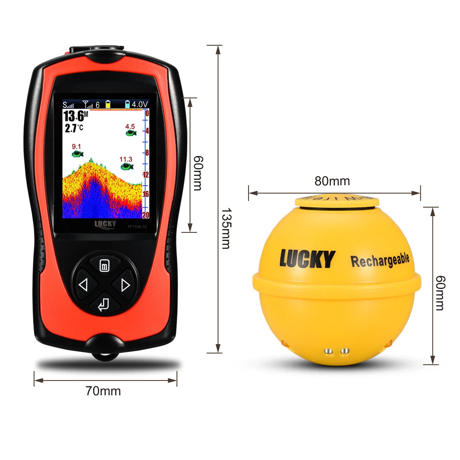 Sonar Fish Finder FF1108-1CWLA Rechargeable Wireless Sensor 45M Water Depth Echo Sounder Fishing Portable Fish Finder