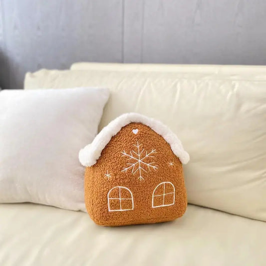 Gingerbread House Shaped Throw Pillow, 1 Count Cute Warm Plush Cushion, Winter Home Decoration Sofa Bed Pillow, Bedroom Pillow