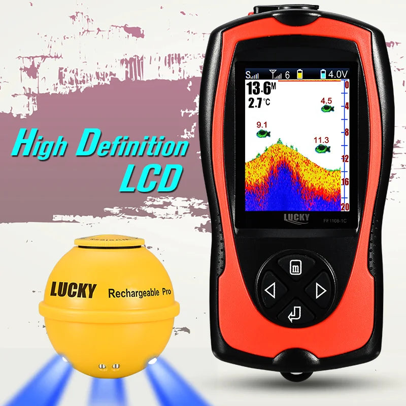 Sonar Fish Finder FF1108-1CWLA Rechargeable Wireless Sensor 45M Water Depth Echo Sounder Fishing Portable Fish Finder