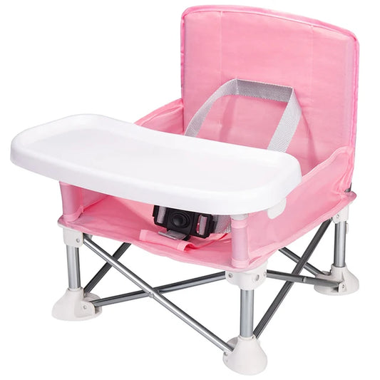 Baby Foldable Portable Dining Chair with Plate Seat Belt Children'S Beach Chair Camping Child Comfortable Feeding Seat Baby