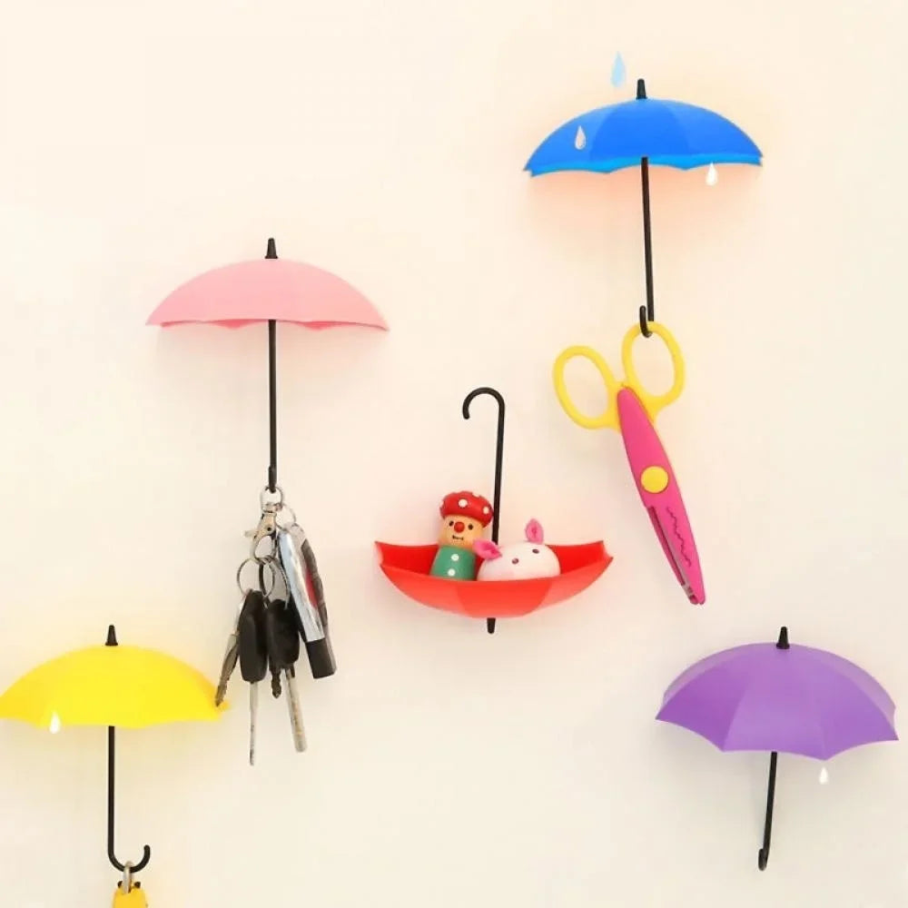 3Pcs Hooks Colorful Umbrella Wall Hook Key Hair Pin Holder Organizer Decorative