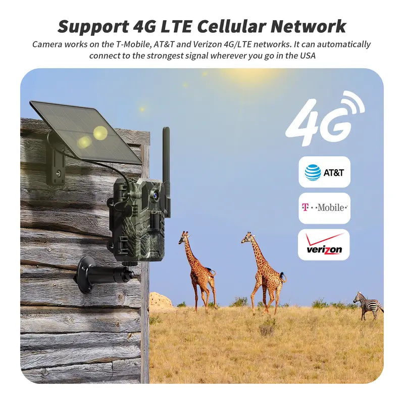 3Rd Gen 4G LTE Cellular Trail Cameras with Live Streaming, Game Camera Built-In SIM Card with Motion Activated 0.2S Trigger Time Solar Trail Camera IP66 Waterproof Remote