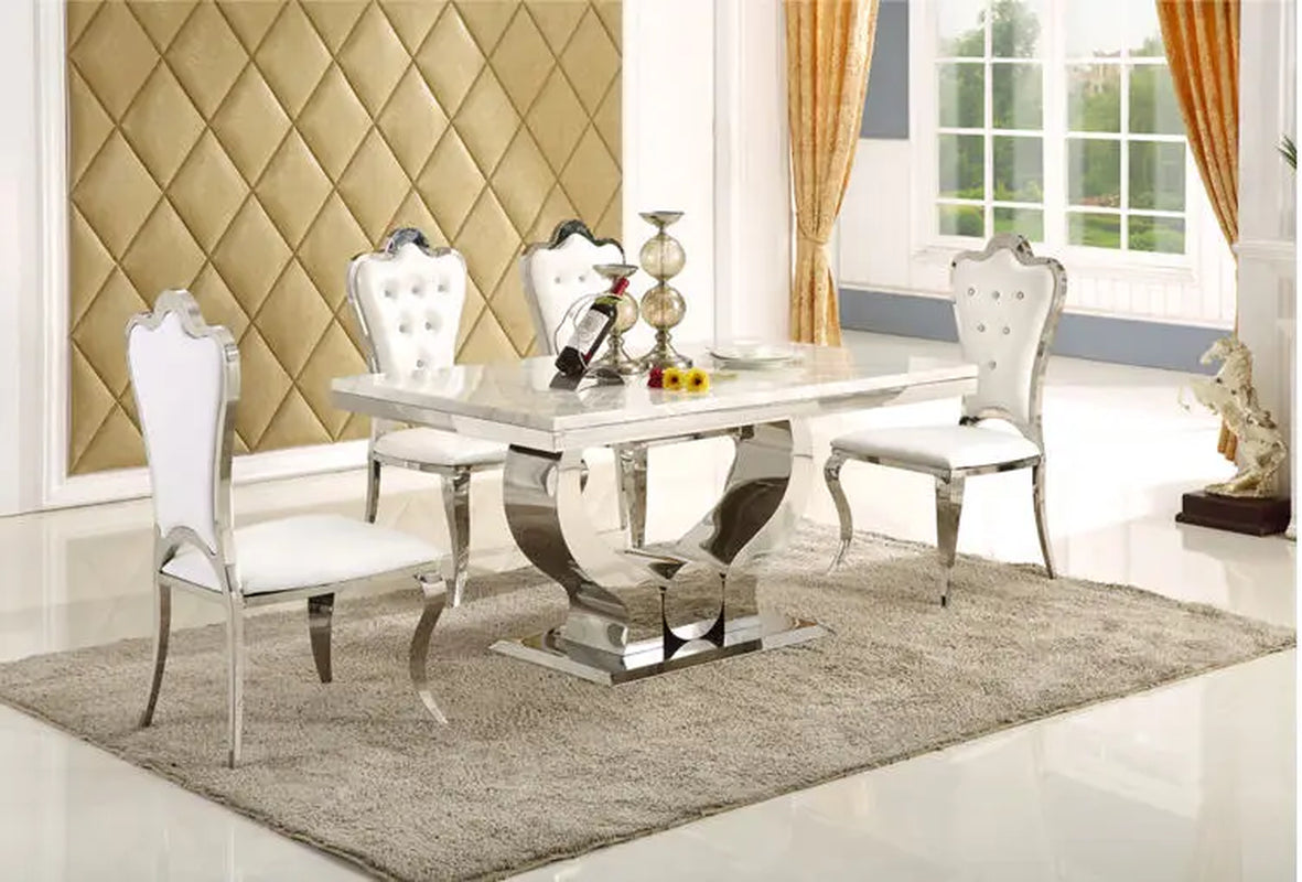 Stainless Steel Dining Room Set Home Furniture Minimalist Modern Marble Dining Table and 4 Chairs Mesa De Jantar Muebles Comedor