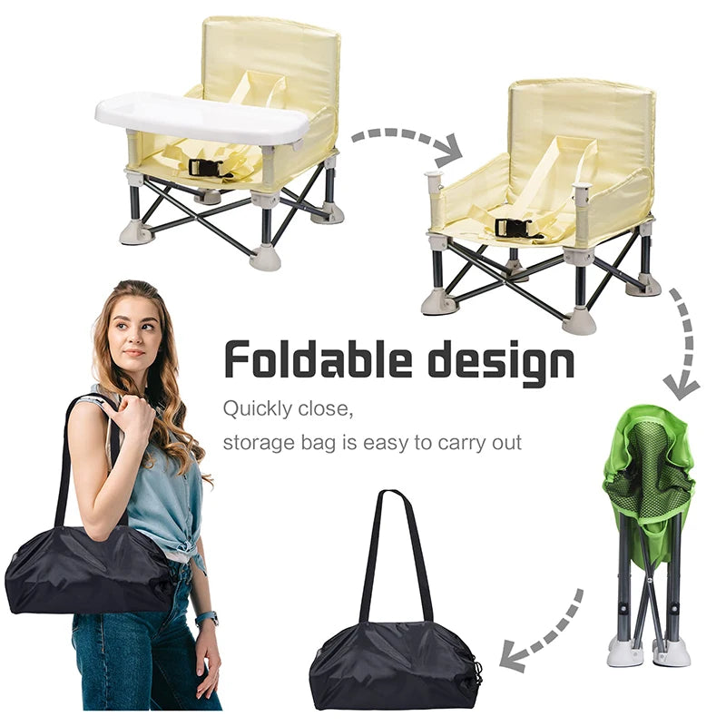 Baby Foldable Portable Dining Chair with Plate Seat Belt Children'S Beach Chair Camping Child Comfortable Feeding Seat Baby