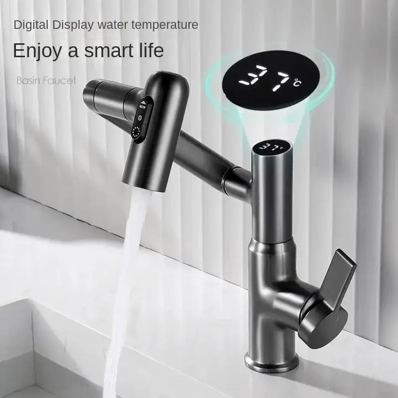 Digital Display LED Bathroom Basin Faucet 360 Rotation Multifunction Stream Sprayer Hot Cold Water Mixer Sink Tap Bathroom