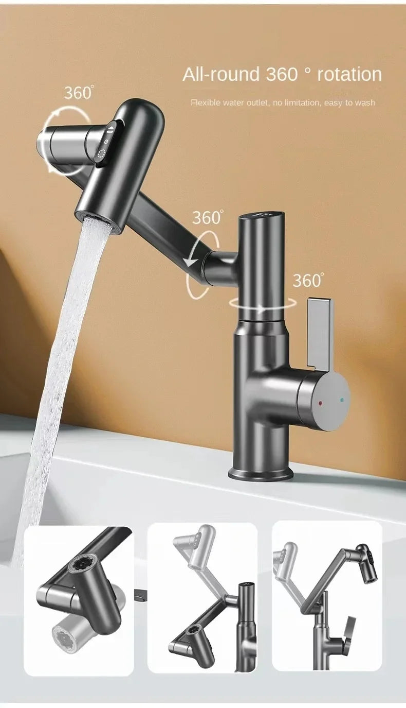 Digital Display LED Bathroom Basin Faucet 360 Rotation Multifunction Stream Sprayer Hot Cold Water Mixer Sink Tap Bathroom