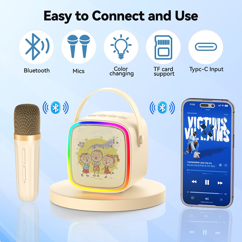 🎵Mini Karaoke Machine for Kids with Wireless Microphones - GeniePanda