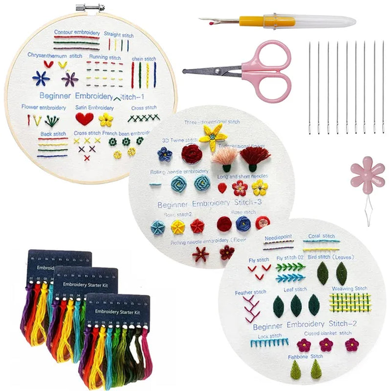 DIY Embroidery Stitch Practice Kit Handmade Embroidery Starter for Beginner Hand Stitch Embroidery Skill Techniques