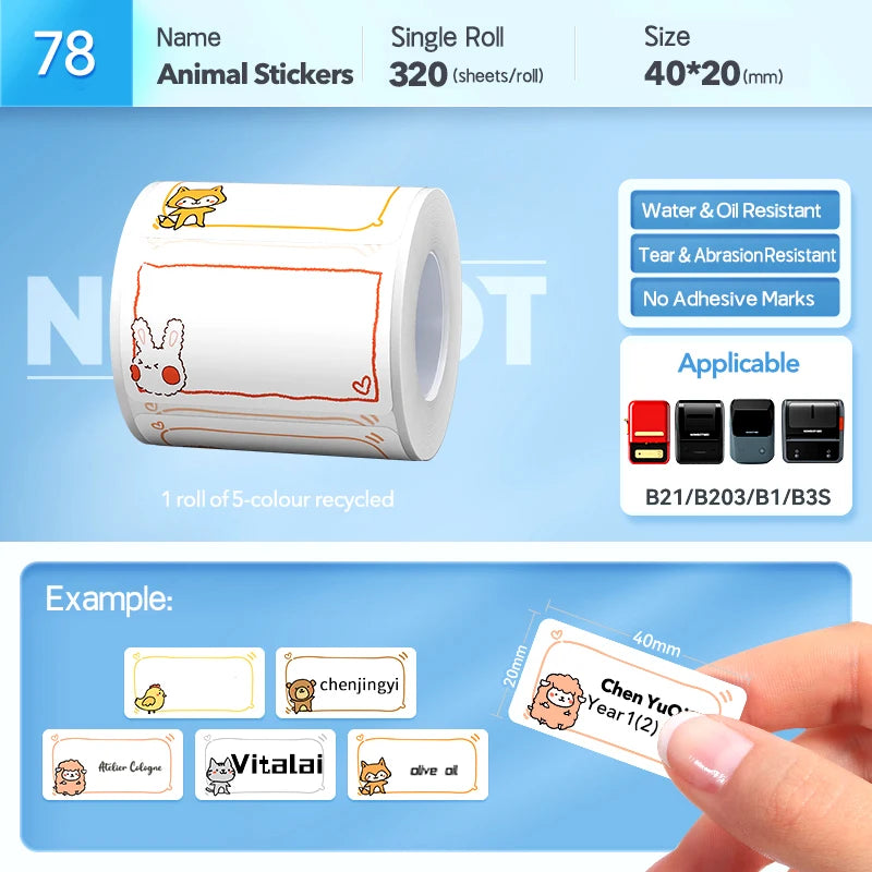 Niimbot B21 Cartoon Pattern Smart Portable for B21 Label Printer Paper Thermal Label Waterproof Stickers Fast Printing Stickers