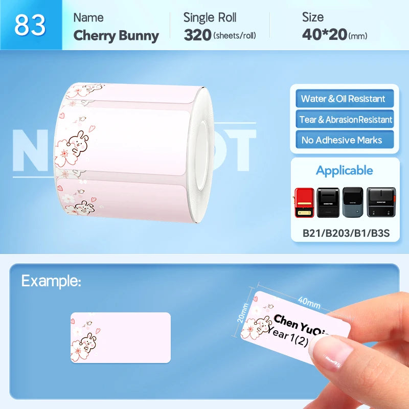 Niimbot B21 Cartoon Pattern Smart Portable for B21 Label Printer Paper Thermal Label Waterproof Stickers Fast Printing Stickers