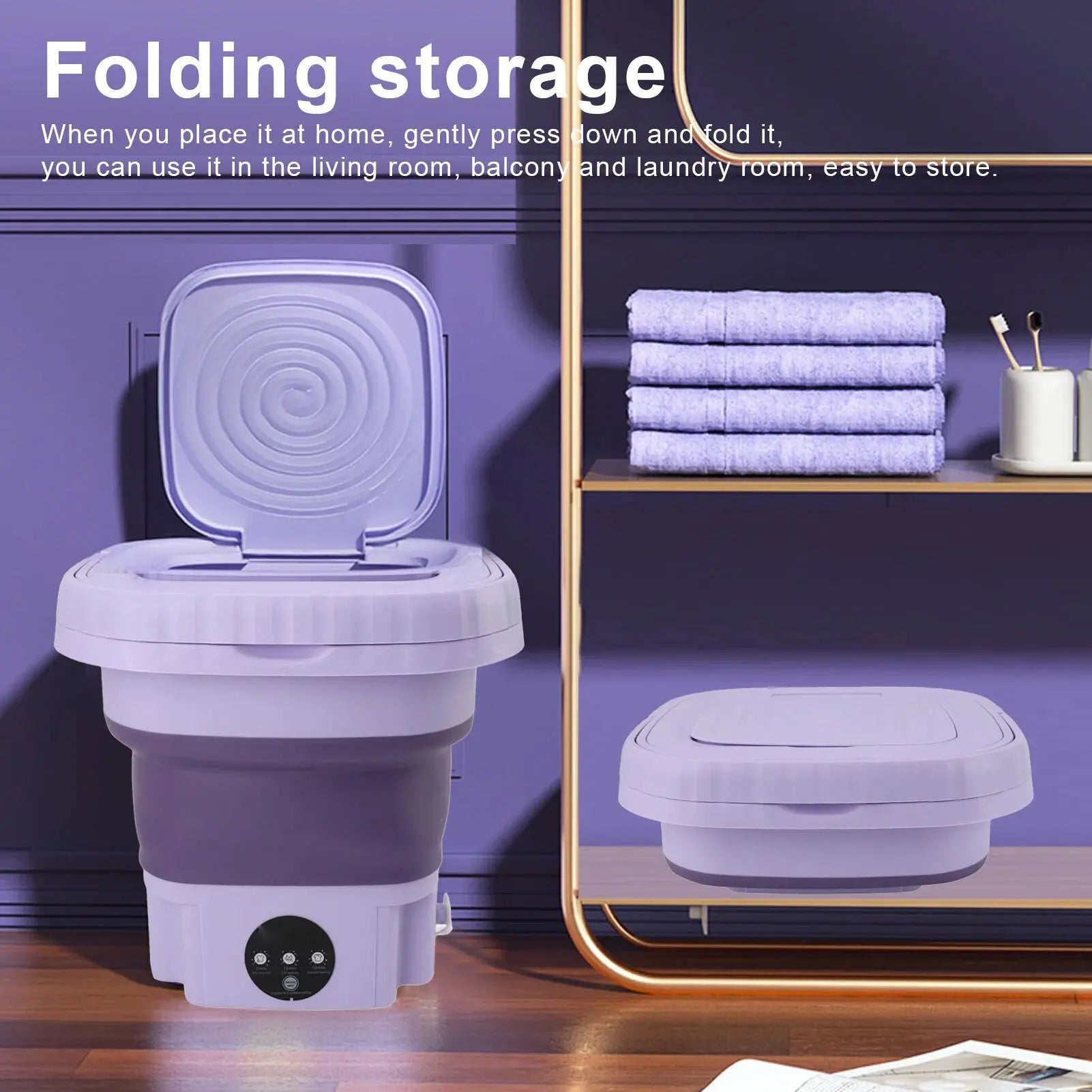 Portable Washing Machine 11L ABS PP Automatic Mini Foldable Bucket Washer with Drainage Pipe for RV Travel Apartment 110 to 240V