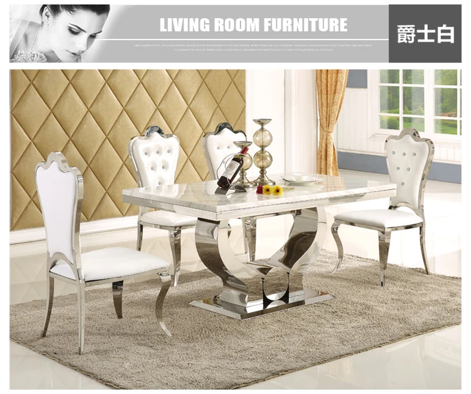 Stainless Steel Dining Room Set Home Furniture Minimalist Modern Marble Dining Table and 4 Chairs Mesa De Jantar Muebles Comedor