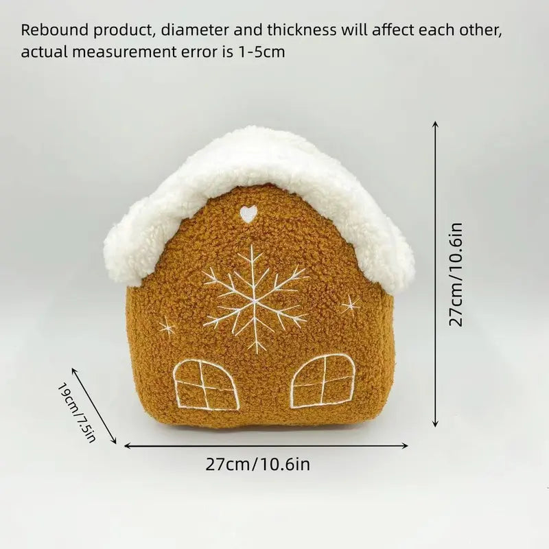 Gingerbread House Shaped Throw Pillow, 1 Count Cute Warm Plush Cushion, Winter Home Decoration Sofa Bed Pillow, Bedroom Pillow