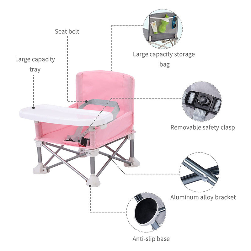 Baby Foldable Portable Dining Chair with Plate Seat Belt Children'S Beach Chair Camping Child Comfortable Feeding Seat Baby - GeniePanda