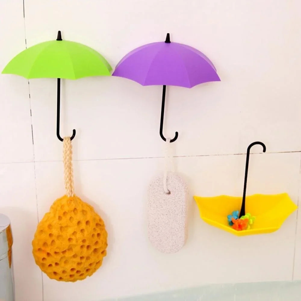 3Pcs Hooks Colorful Umbrella Wall Hook Key Hair Pin Holder Organizer Decorative