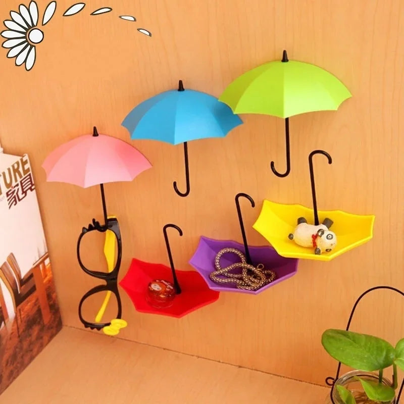 3Pcs Hooks Colorful Umbrella Wall Hook Key Hair Pin Holder Organizer Decorative