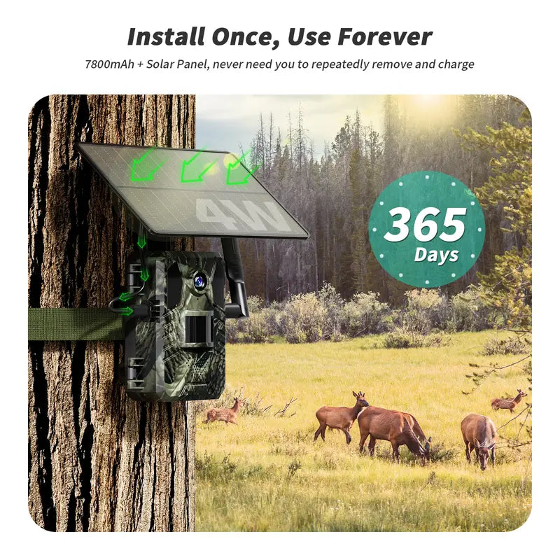 3Rd Gen 4G LTE Cellular Trail Cameras with Live Streaming, Game Camera Built-In SIM Card with Motion Activated 0.2S Trigger Time Solar Trail Camera IP66 Waterproof Remote