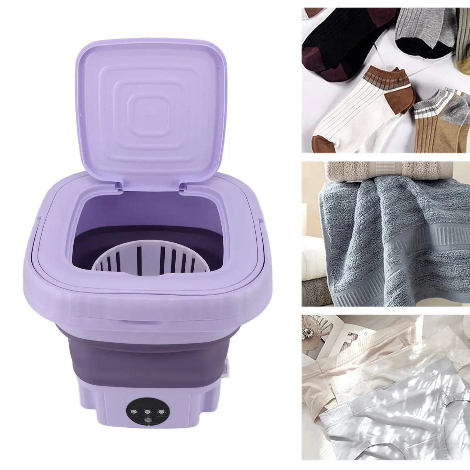 Portable Washing Machine 11L ABS PP Automatic Mini Foldable Bucket Washer with Drainage Pipe for RV Travel Apartment 110 to 240V