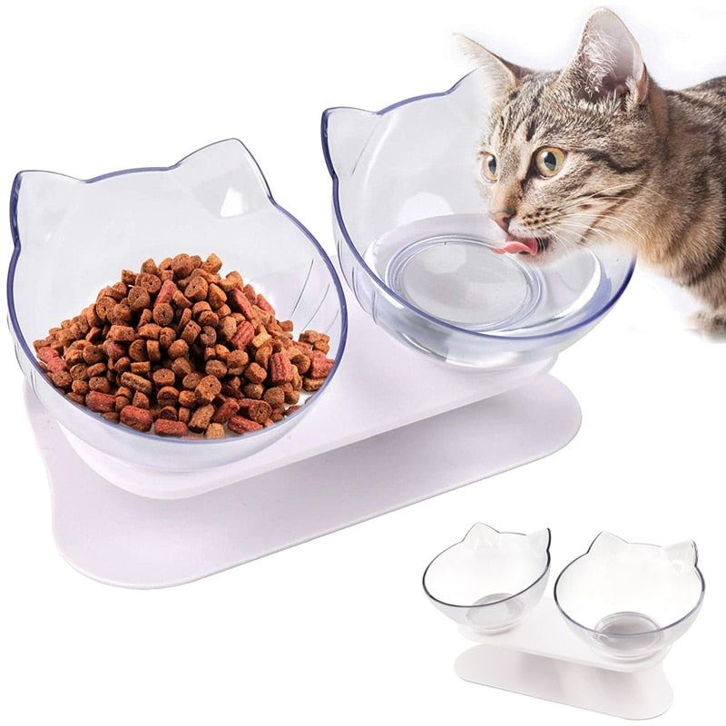 Pet Double Cat Bowl With Raised Stand - GeniePanda