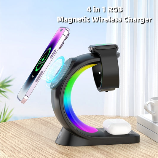 4-in-1 Magnetic Wireless Charger with Atmosphere Light - GeniePanda