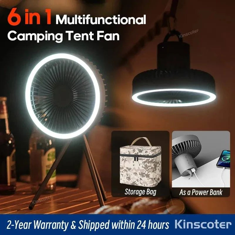 Rechargeable Camping Fan with LED Light and Power Bank - GeniePanda