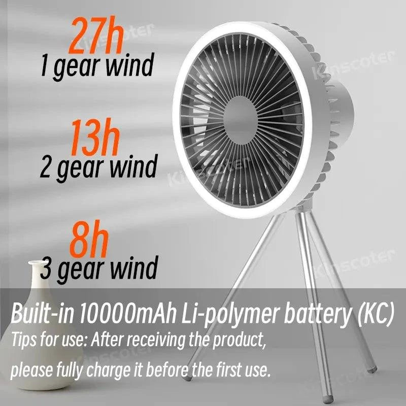 Rechargeable Camping Fan with LED Light and Power Bank - GeniePanda