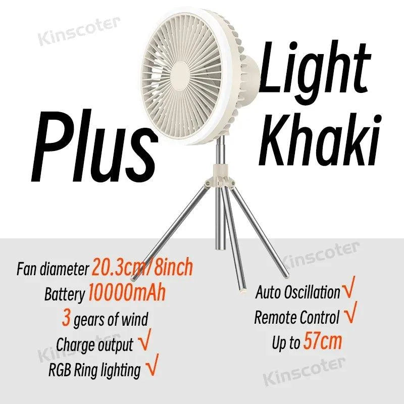 Rechargeable Camping Fan with LED Light and Power Bank - GeniePanda