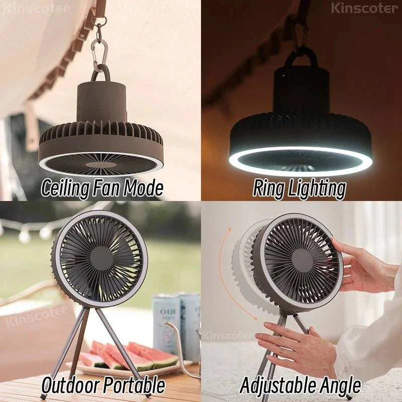 Rechargeable Camping Fan with LED Light and Power Bank - GeniePanda